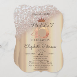 Tiara, Sweet 40. Glitzer Bokeh Einladung