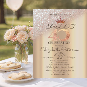 Tiara, Sweet 40. Glitzer Bokeh Einladung
