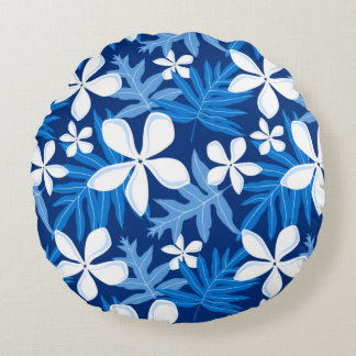 TIARE-MUSTER IN BLAU RUNDES KISSEN