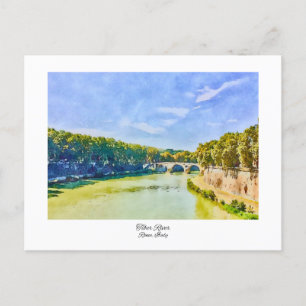 Tiber River Rome, Italien Aquarellmalerei Postkarte