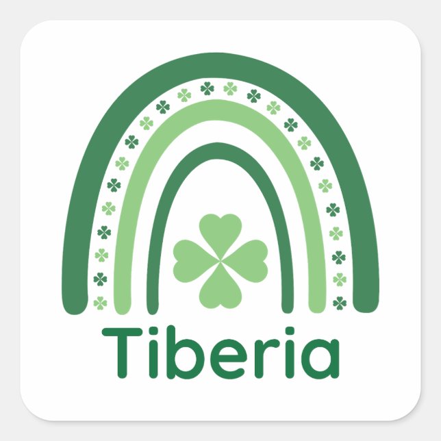 Tiberia Name Clover Boho Rainbow Quadratischer Aufkleber (Vorderseite)