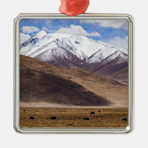 Tibet - Berglandschaft mit Yaks Ornament Aus Metall
