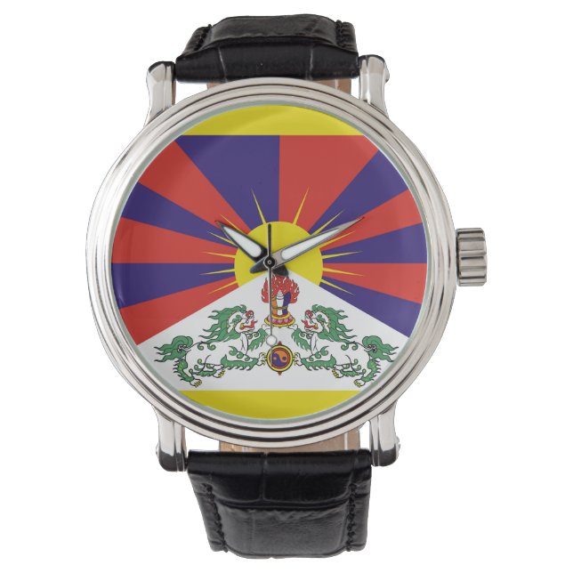 Tibet-Fahne - Snow-Lion-Flagge Armbanduhr (Vorderseite)