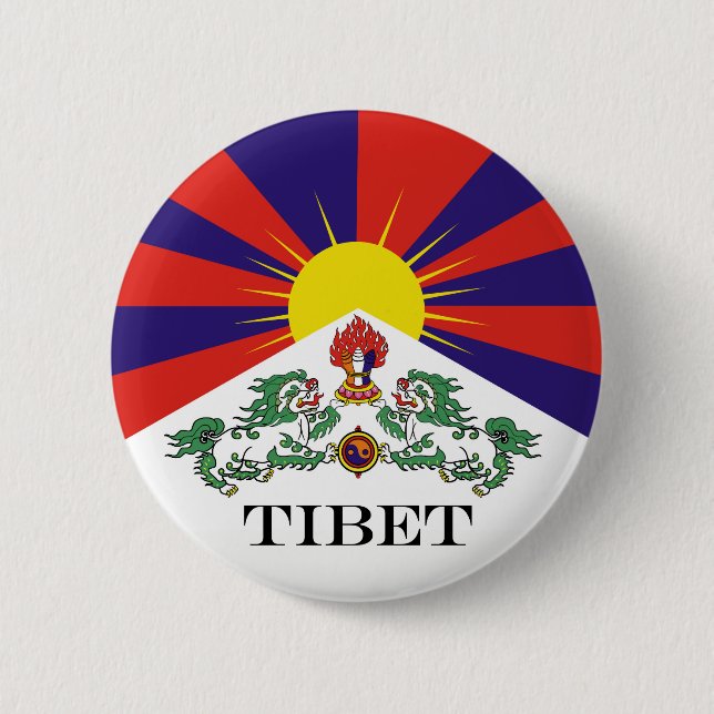 Tibet-Fahne - Snow-Lion-Flagge Button (Vorderseite)