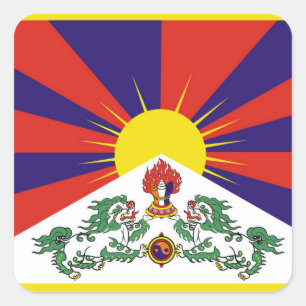 Tibet-Fahne - Snow-Lion-Flagge Quadratischer Aufkleber