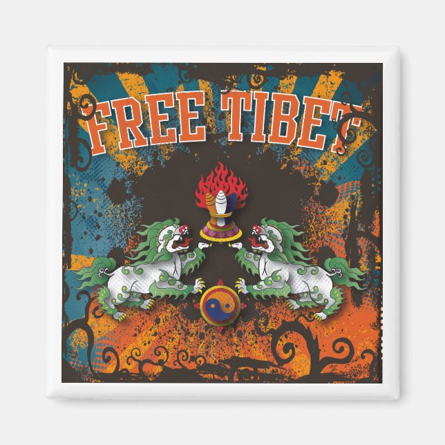 Tibet Grunge Kunst Magnet (Vorne)
