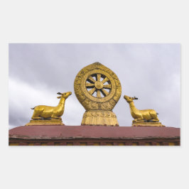 Tibet, Lhasa - Dharma-Rad im Jokhang-Tempel Rechteckiger Aufkleber