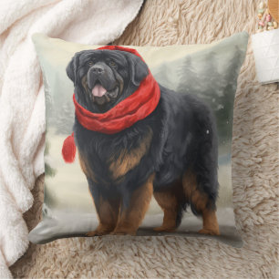 Tibet-Mastiff-Hund im Schnee Weihnachten Kissen