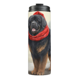 Tibet-Mastiff-Hund im Schnee Weihnachten  Thermosbecher
