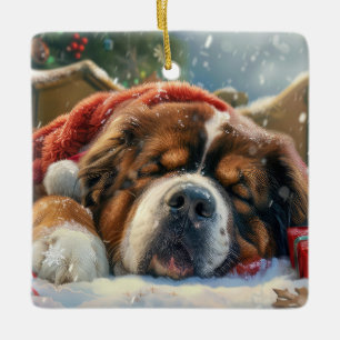 Tibet-Mastiff-Hund Weihnachtsfestlich Keramikornament