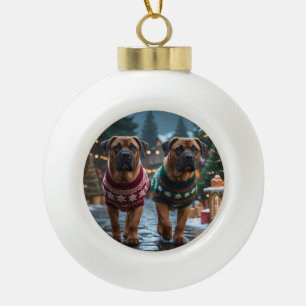 Tibet-Mastiff-Hunde Weihnachten Schnee Urlaub Keramik Kugel-Ornament