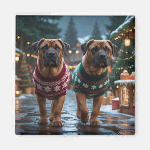 Tibet-Mastiff-Hunde Weihnachten Schnee Urlaub Magnet