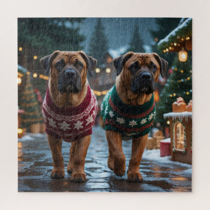 Tibet-Mastiff-Hunde Weihnachten Schnee Urlaub Puzzle