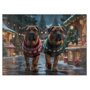 Tibet-Mastiff-Hunde Weihnachten Schnee Urlaub Schneidebrett