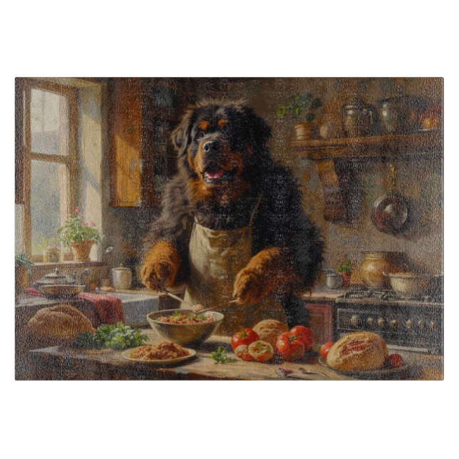 Tibet-Mastiff kocht in der Küche Schneidebrett (Vorderseite)