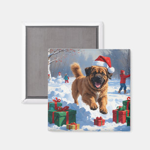 Tibet-Mastiff läuft im Schnee mit Weihnachtshut Magnet