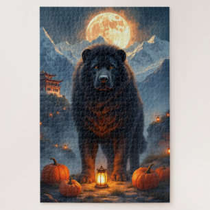 Tibet-Mastiff-Mondlicht-Halloween-Porträt-Kunst Puzzle