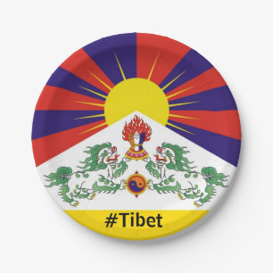 Tibet, Schneeläonen, tibetische Flagge - Der Hima Pappteller