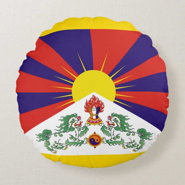 Tibet, Snow Lions, Flagge - Der Himalaya Rundes Kissen (Vorderseite)