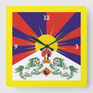 Tibet & Snow Lions, Tibetan flag - The Himalayas Quadratische Wanduhr