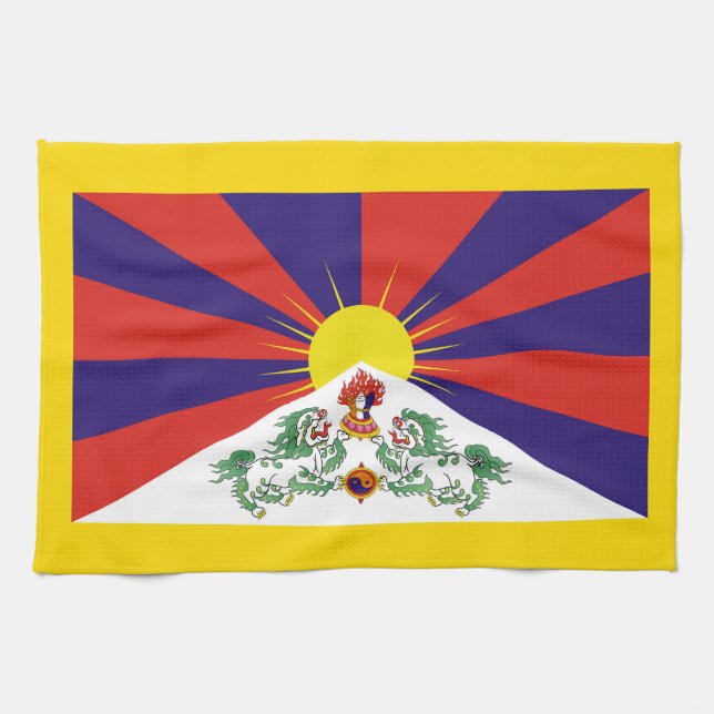 Tibet, Snow Lions, tibetische Flagge - Der Himalay Geschirrtuch (Horizontal)