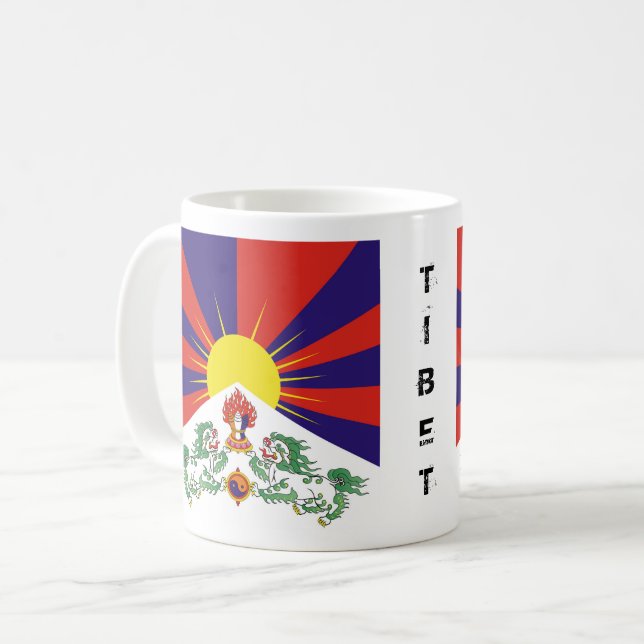 Tibet, Snow Lions, tibetische Flagge - Der Himalay Kaffeetasse (Vorderseite Links)