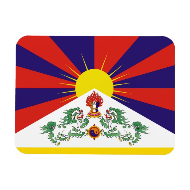 Tibet, Snow Lions, tibetische Flagge - Der Himalay Magnet (Horizontal)