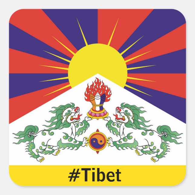 Tibet, Snow Lions, tibetische Flagge - Der Himalay Quadratischer Aufkleber (Vorderseite)