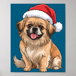 Tibet-Spaniel-Hund Weihnachten Santa Hut Haustier Poster