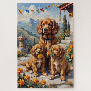 Tibet Spaniel Klostergarten Kunst Puzzle