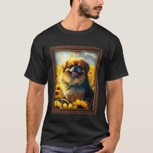 Tibet Spaniel Malerei Sonnenblume Blume Mutter Fra T-Shirt