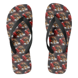 Tibet-Spaniel Weihnachtsfestlich Flip Flops