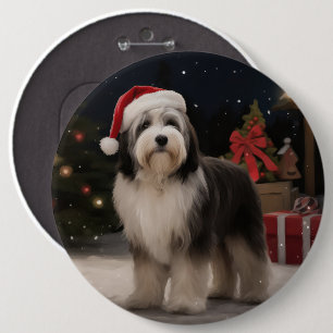 Tibet-Terrier-Hund im Schnee Weihnachten  Button