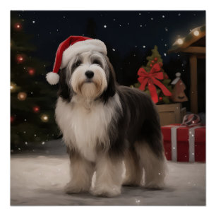 Tibet-Terrier-Hund im Schnee Weihnachten Poster