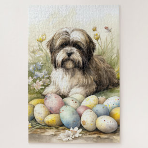 Tibet-Terrier-Hund mit Ostereiern Feiertag Puzzle