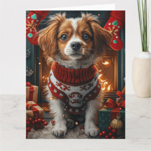 Tibet-Terrier-Hund mit Weihnachtsgeschenken am Kam Karte