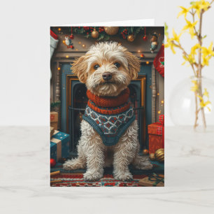Tibet-Terrier-Hund mit Weihnachtsgeschenken am Kam Karte