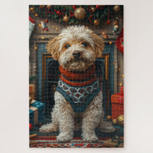 Tibet-Terrier-Hund mit Weihnachtsgeschenken am Kam Puzzle