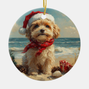 Tibet Terrier Hund Weihnachten Vintage Strand Keramik Ornament