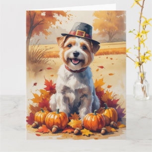 Tibet Terrier im Herbstlaub Erntedank Kunst Karte