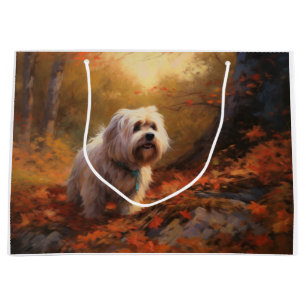 Tibet Terrier im Herbstlaub Fall Inspiriert Große Geschenktüte