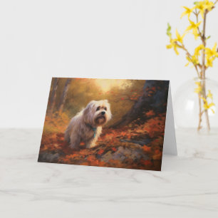 Tibet Terrier im Herbstlaub Fall Inspiriert Karte