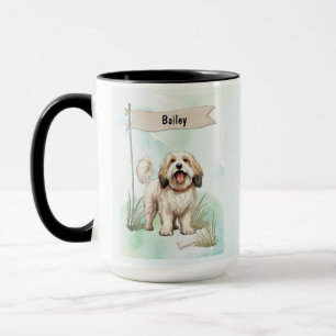 Tibet-Terrier Wasserfarben personalisierter Hund Tasse