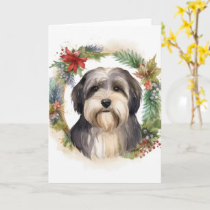 Tibet Terrier Weihnachtskranz Festlicher Hund Karte