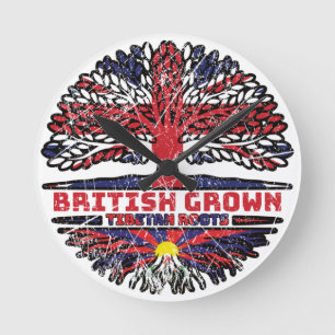 Tibet Tibetisch Britisches Tree Roots Flag Runde Wanduhr