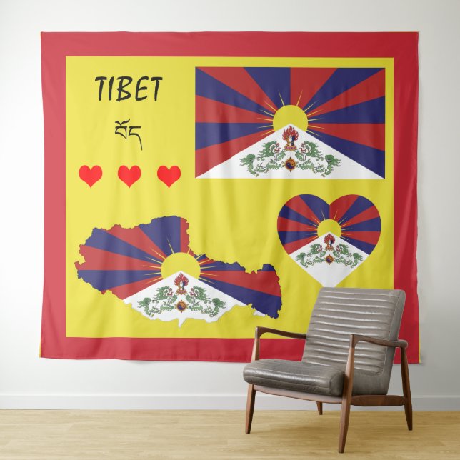 Tibet und tibetische Flagge Tapisserie / Himalaya  Wandteppich (Beispiel (Horizontal))