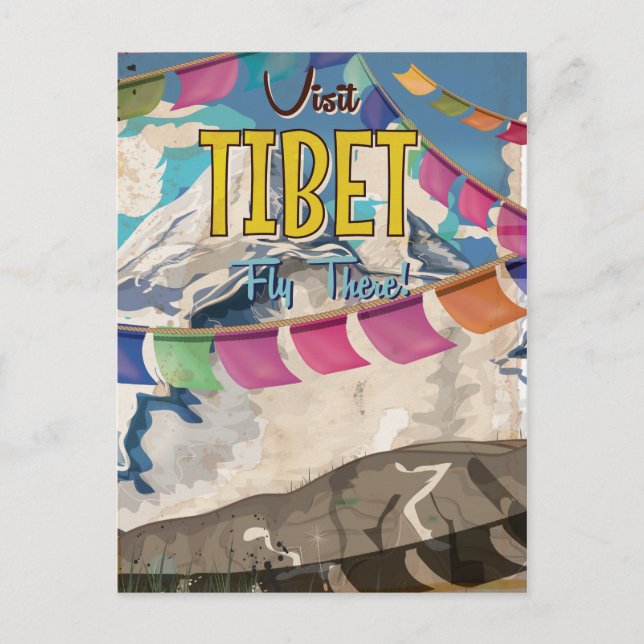 Tibet Vintage Travel Poster Postkarte (Vorderseite)