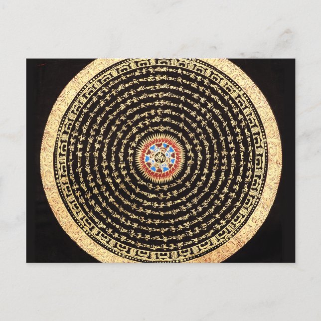 Tibetan Mandala Art (Gold & Schwarz) Postkarte (Vorderseite)