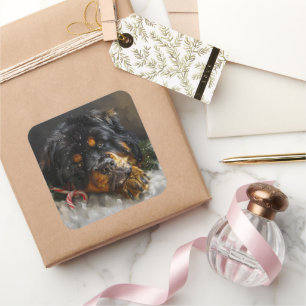 Tibetan Mastiff Dog Weihnachtsfest Quadratischer Aufkleber