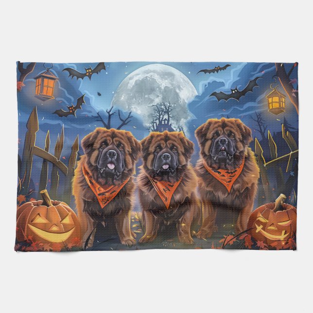 Tibetan Mastiff Halloween Spooky Geschirrtuch (Horizontal)